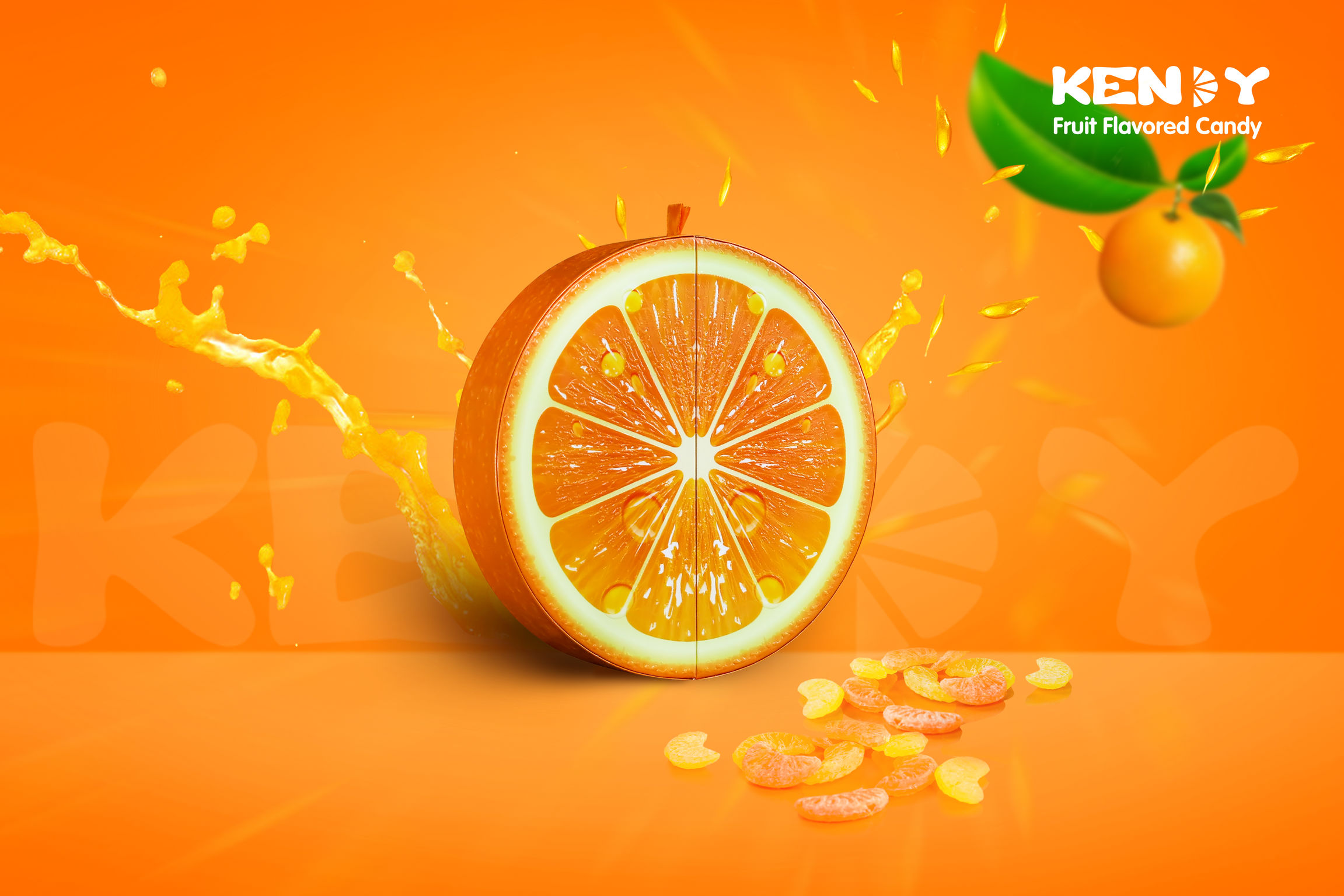 Kendy's orange flavor candy packaging