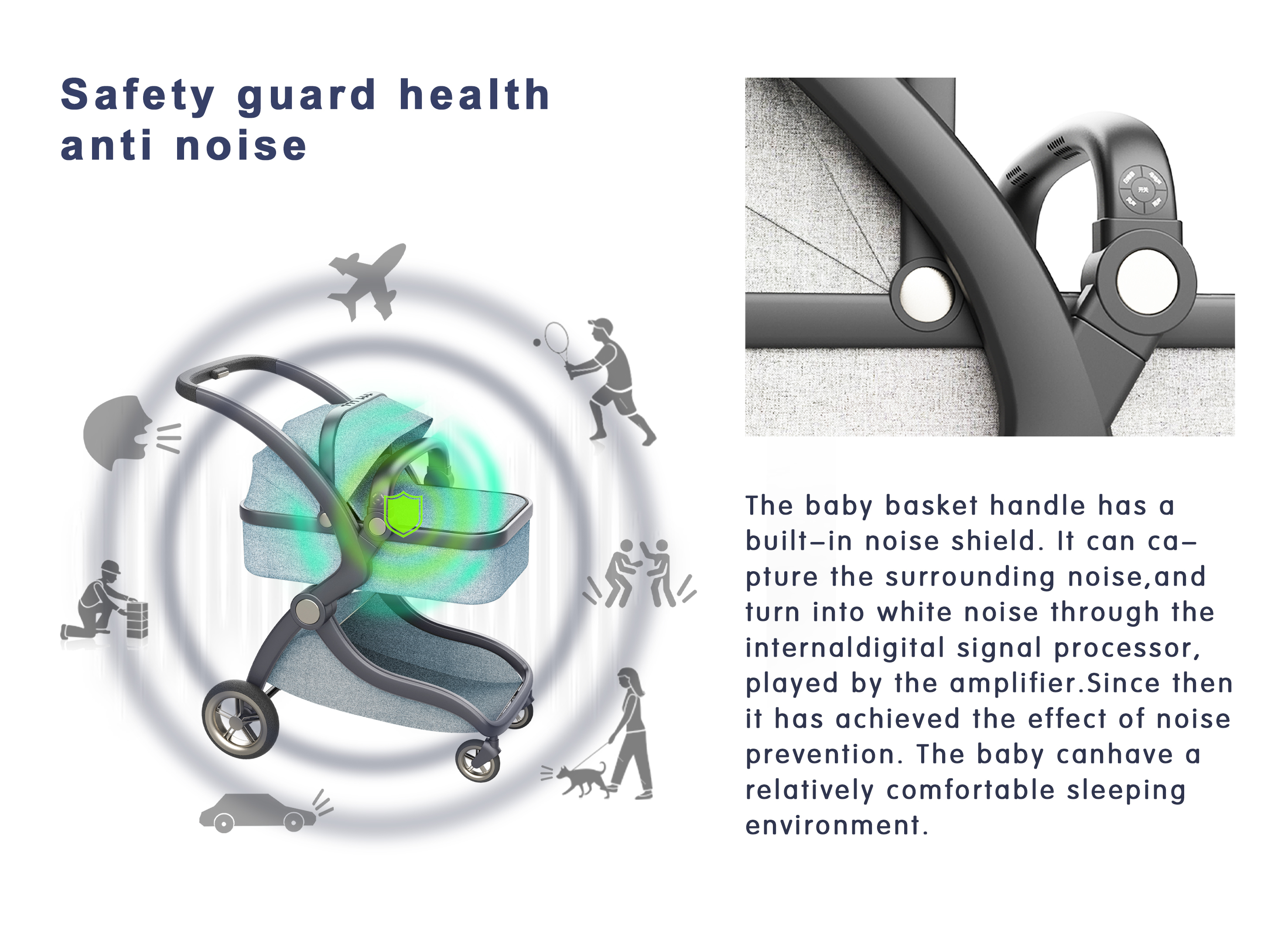 Baby stroller of filtering air and preventing nois