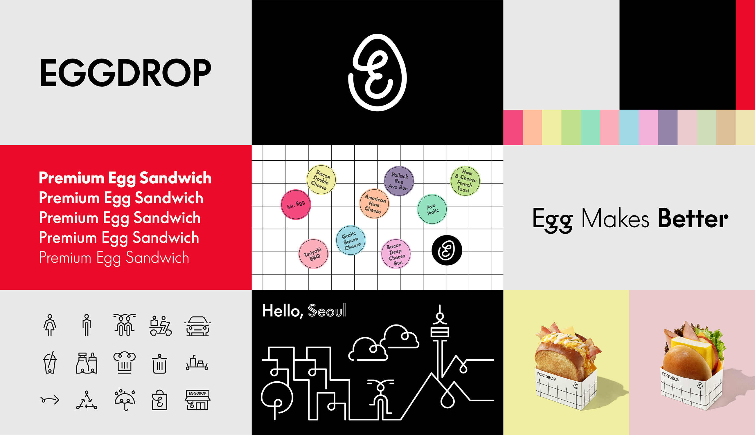 EGGDROP identity branding, healthy sandwich franchise